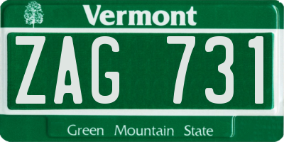 VT license plate ZAG731