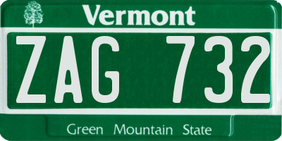 VT license plate ZAG732