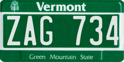VT license plate ZAG734