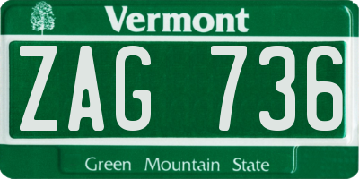 VT license plate ZAG736