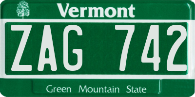 VT license plate ZAG742