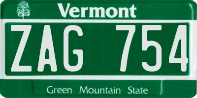 VT license plate ZAG754