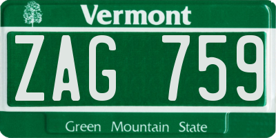 VT license plate ZAG759