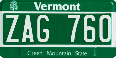 VT license plate ZAG760