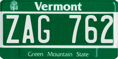 VT license plate ZAG762