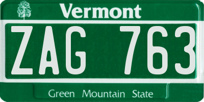 VT license plate ZAG763