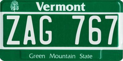 VT license plate ZAG767