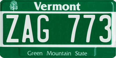 VT license plate ZAG773