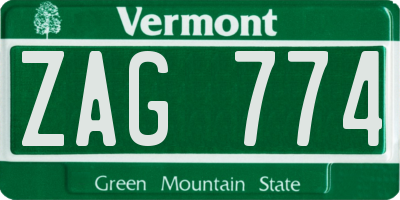 VT license plate ZAG774
