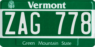 VT license plate ZAG778