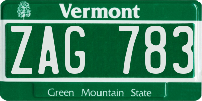 VT license plate ZAG783