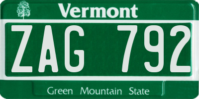 VT license plate ZAG792