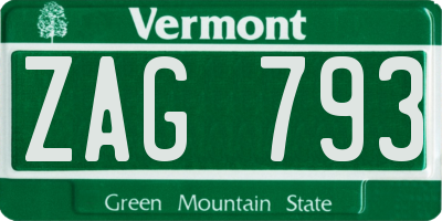 VT license plate ZAG793