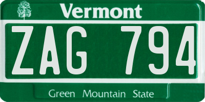 VT license plate ZAG794