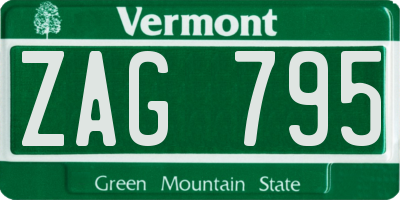 VT license plate ZAG795
