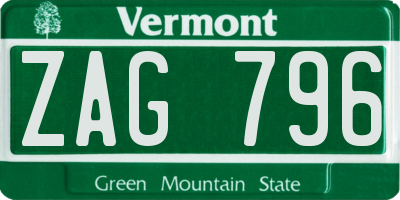 VT license plate ZAG796