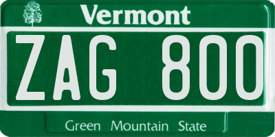 VT license plate ZAG800