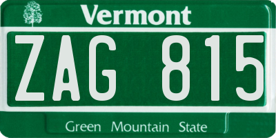 VT license plate ZAG815
