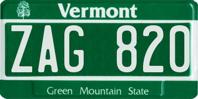 VT license plate ZAG820