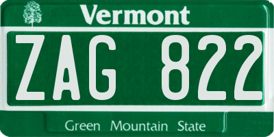 VT license plate ZAG822