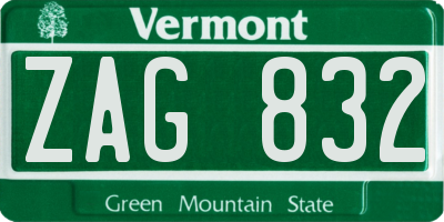 VT license plate ZAG832