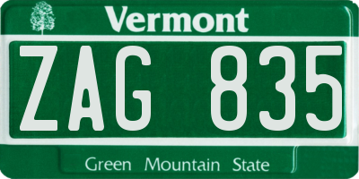 VT license plate ZAG835