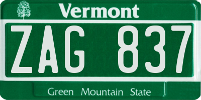 VT license plate ZAG837