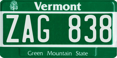 VT license plate ZAG838