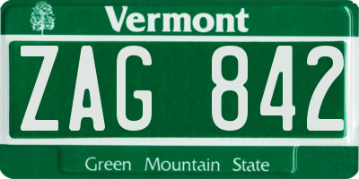 VT license plate ZAG842