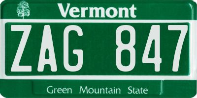 VT license plate ZAG847