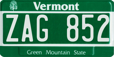 VT license plate ZAG852