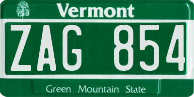 VT license plate ZAG854