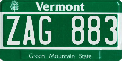 VT license plate ZAG883