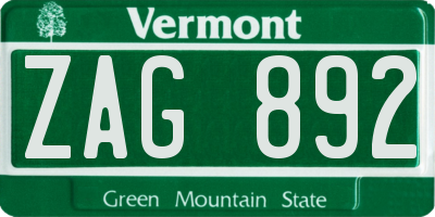 VT license plate ZAG892