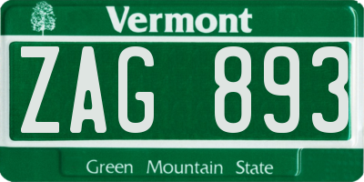 VT license plate ZAG893
