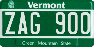 VT license plate ZAG900