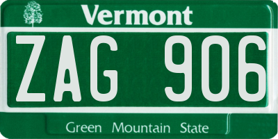 VT license plate ZAG906