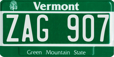 VT license plate ZAG907