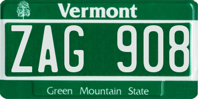 VT license plate ZAG908