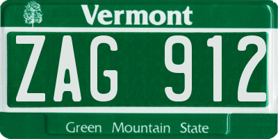VT license plate ZAG912