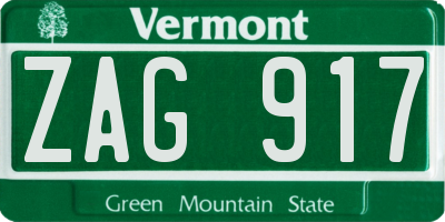 VT license plate ZAG917