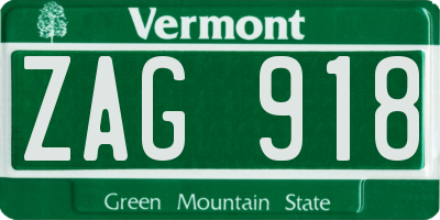 VT license plate ZAG918