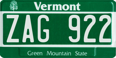 VT license plate ZAG922