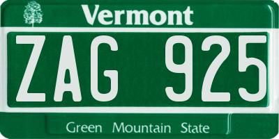VT license plate ZAG925