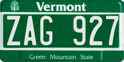 VT license plate ZAG927