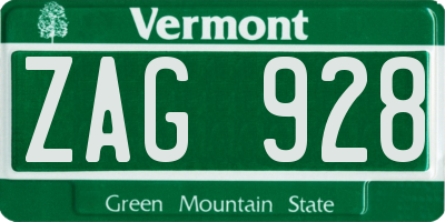 VT license plate ZAG928