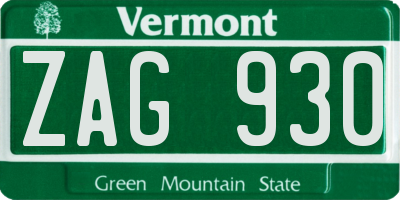 VT license plate ZAG930