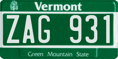 VT license plate ZAG931