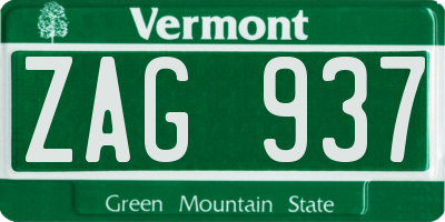 VT license plate ZAG937