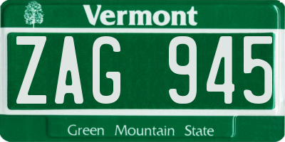 VT license plate ZAG945